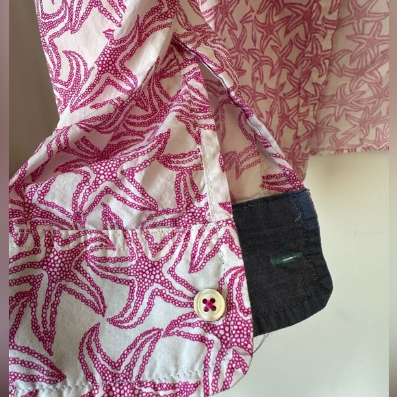 Talbots Pink and White Starfish Button Down Shirt Beach Resortwear Preppy - Picture 6 of 11